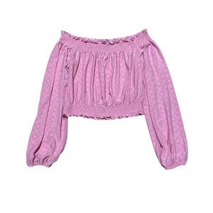 H&M Divided Off The Shoulder Long Sleeve Blouse Women’s M Pink Shirt Cropped Top
